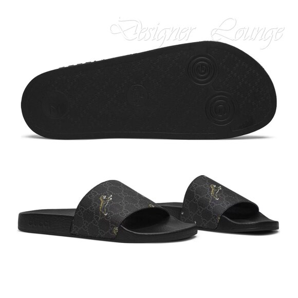 SOLD! NEW GUCCI Men's GG Supreme Tiger Print Black Slides Sandals 7 G / US 7.5 - Picture 9 of 11
